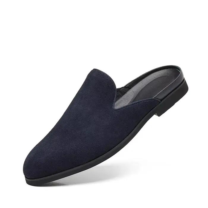 Mocassins à enfiler pour hommes, demi-pantoufles sans dos, Style été 2025, en cuir mat, chaussures d