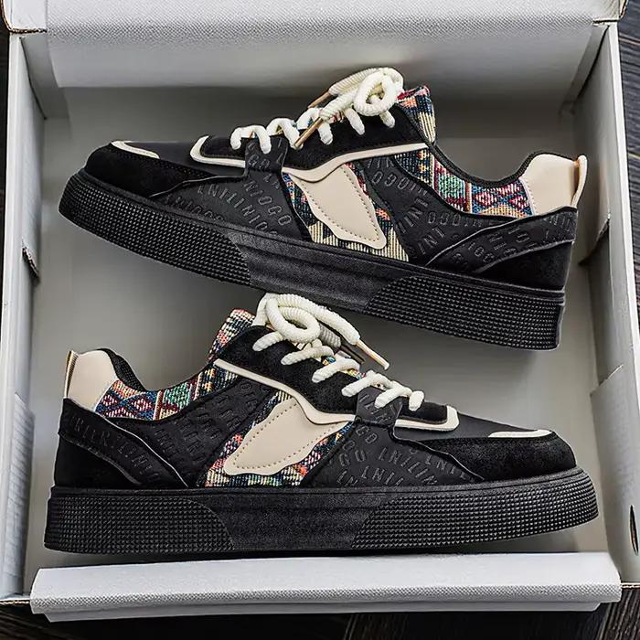 Baskets plateforme vintage pour hommes - Chaussures décontractées basses à imprimé tribal ethnique, 