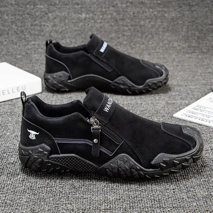 Chaussures décontractées pour hommes à enfiler avec fermeture éclair latérale, semelle souple antidé