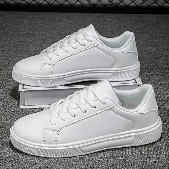 Chaussures pour hommes baskets blanches en cuir PU solide hommes chaussures décontractées léger doux