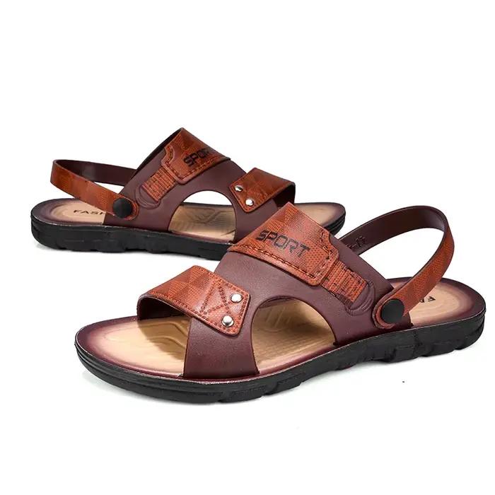 Sandales en cuir pour hommes, chaussures de plage, tendance, pantoufles décontractées, antidérapante