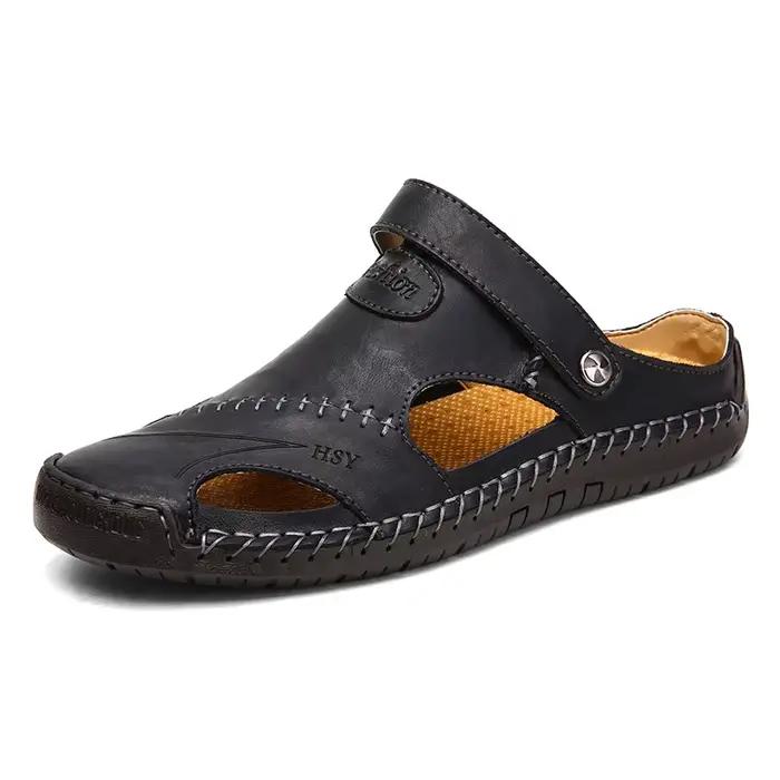 Mode hommes sandales en cuir véritable été plage pantoufles mâle antidérapant doux confortable chaus