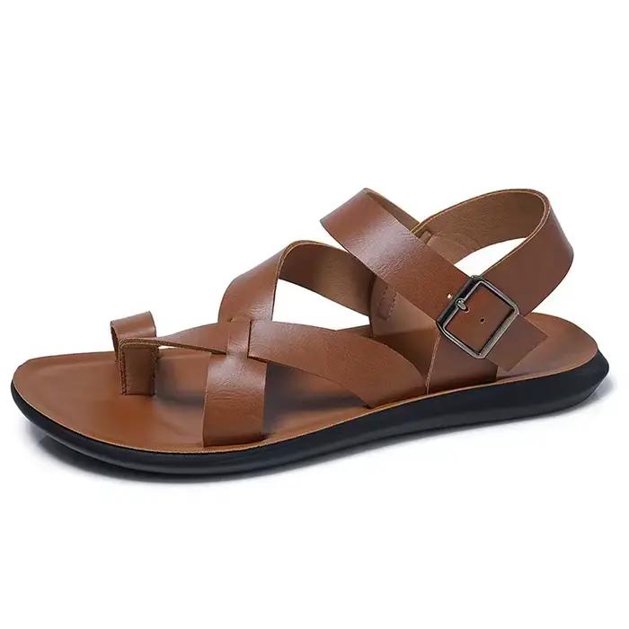 Sandales gladiateur en cuir pour hommes, chaussures romaines en liège, tongs de plage, bottes de rin