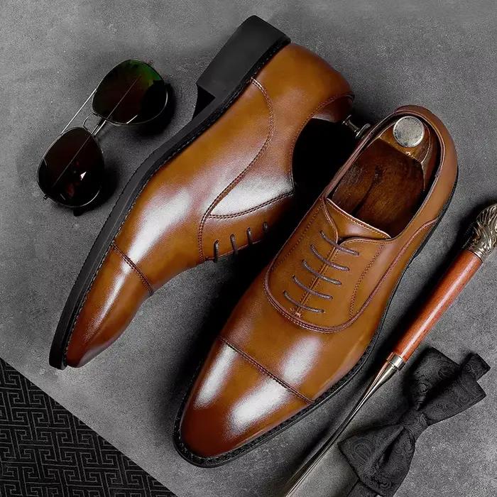 Chaussures d'affaires en cuir de vachette pour hommes, chaussures provoqué d'affaires, semelle en ca