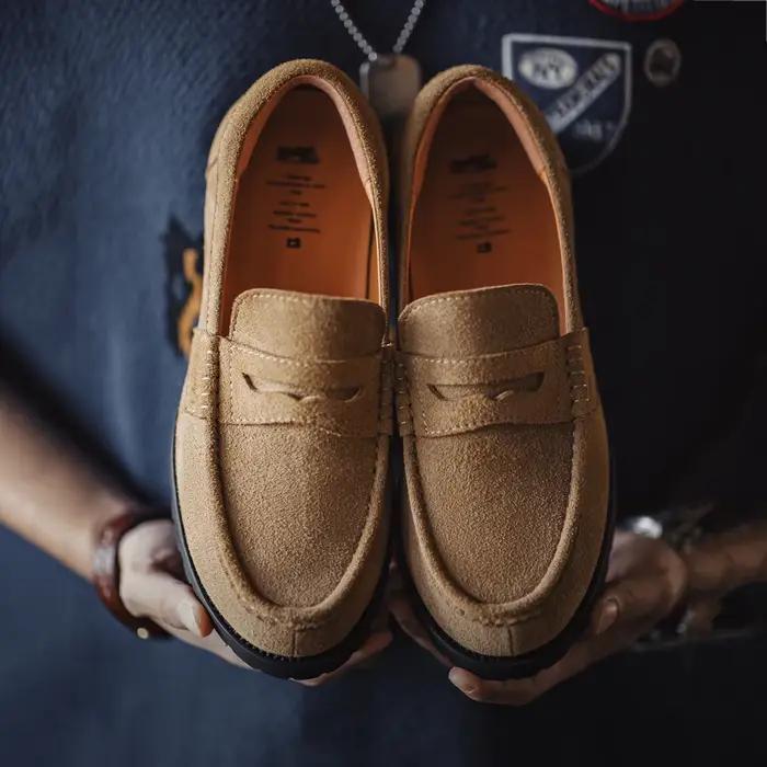Maden hommes Vintage marron daim cuir de vachette Penny mocassins vieille argent Style chaussures à 