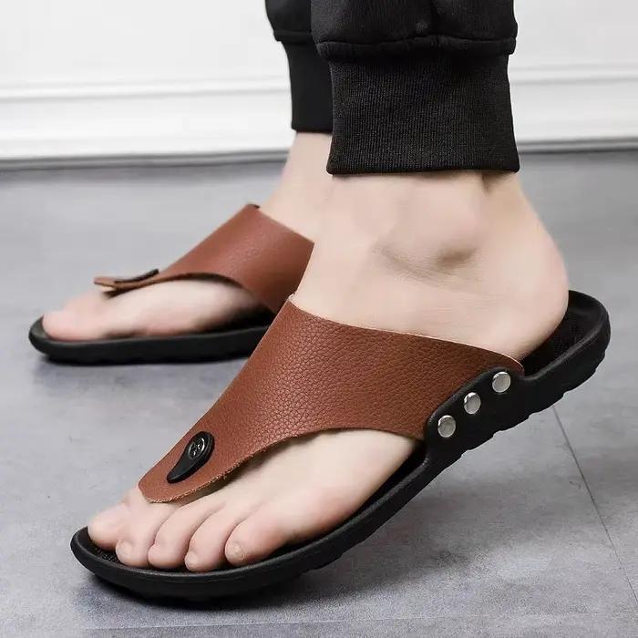 YRZL pantoufles tongs d'été pour hommes pantoufles de plage sandales marron chaussures confortables 