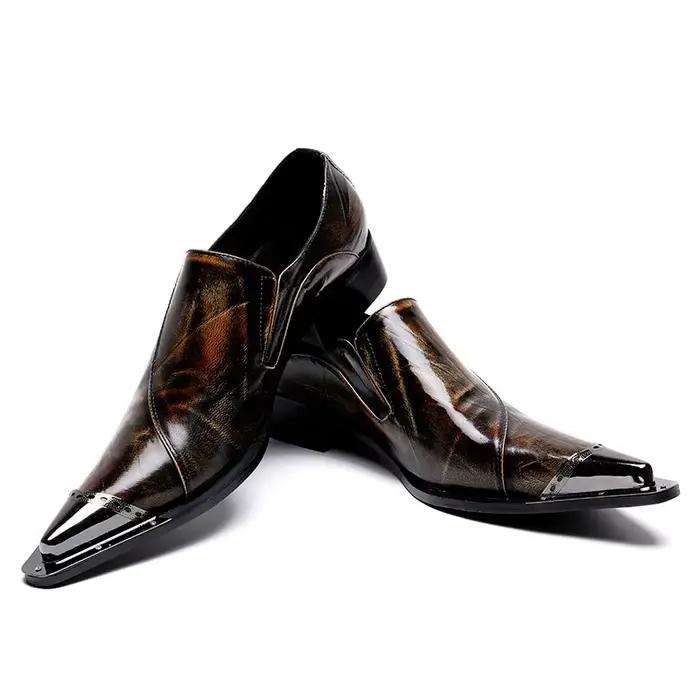 Christina Bella – chaussures en cuir véritable pour hommes, Style britannique, marron, à bout pointu
