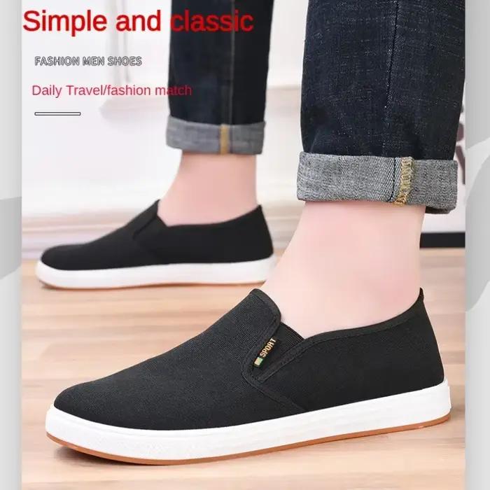 Zapatos-Chaussures de dehors en Toile Décontractées pour Homme, Baskets Confortables, Noires, Nouvel