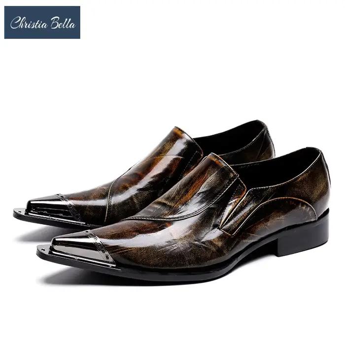 Christina Bella – chaussures en cuir véritable pour hommes, Style britannique, marron, à bout pointu