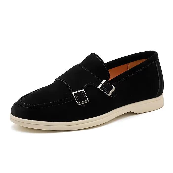 Mocassins décontractés en cuir à Double boucle pour hommes, chaussures légères et respirantes pour l