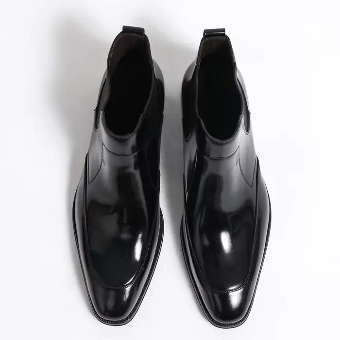 Bottes Chelsea à bout carré de style britannique pour hommes, chaussures d'affaires formelles en cui