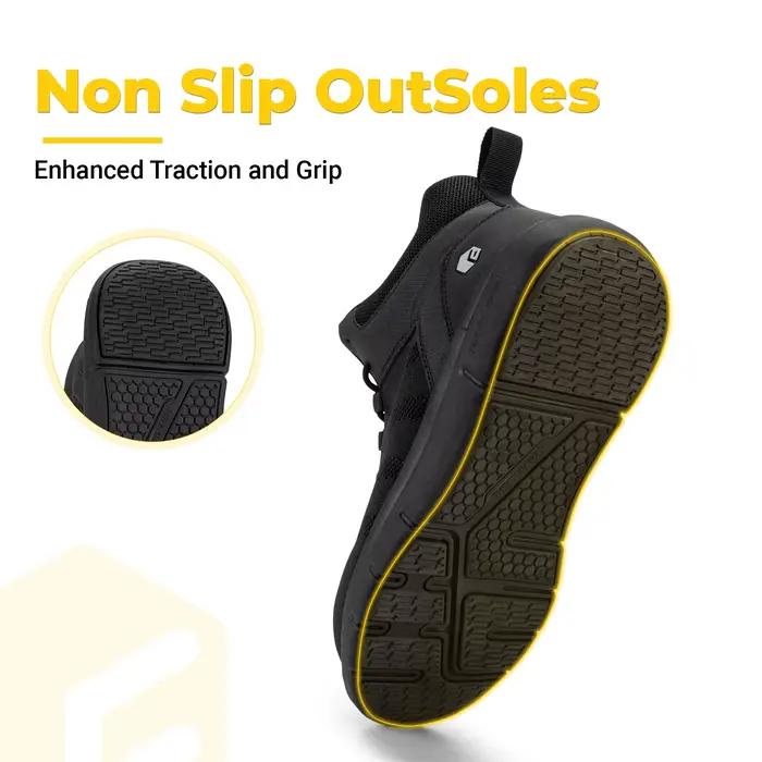 Chaussures de travail élargies FitVille pour hommes, à enfiler, avec embout composite en acier, anti