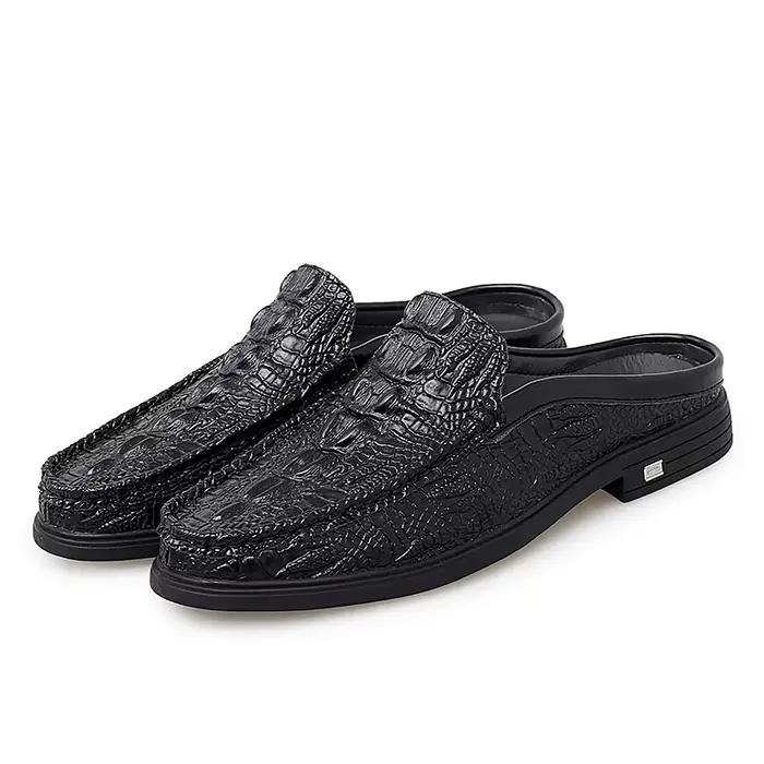 Demi-chaussures en cuir noir pour hommes, mules décontractées, mode sociale, grande taille, mocassin