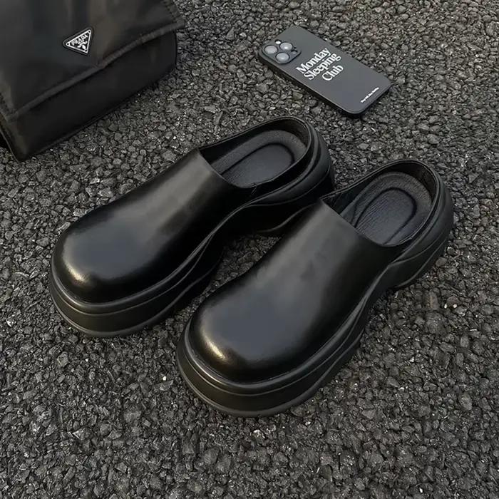 Pantoufles en cuir de pain pour hommes avec une augmentation de hauteur de 6 cm petite stature sans 