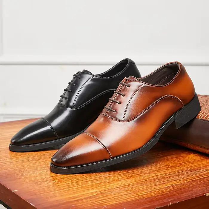 Chaussures d'affaires en cuir de vachette pour hommes, chaussures provoqué d'affaires, semelle en ca