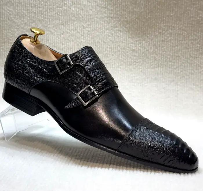 Chaussures de moine marron faites à la main pour hommes, Double boucle, cuir de vache véritable, lux