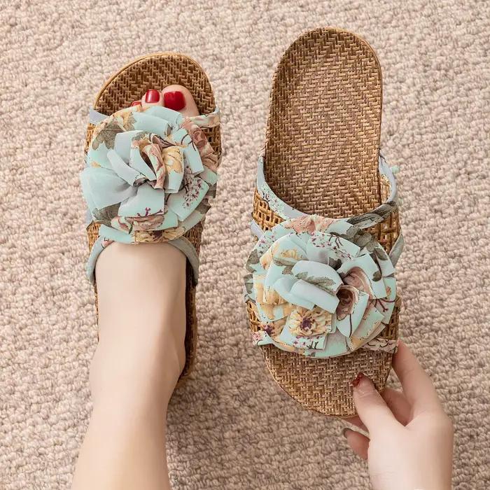 Nouvelles pantoufles d'été rafraîchissantes pour la maison avec nœud, chaussures d'intérieur en roti