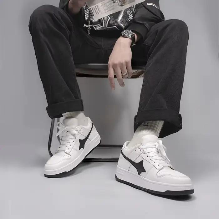 Hommes vache fendu en cuir blanc espadrilles décontractées ascenseur caché ascenseur chaussures anti
