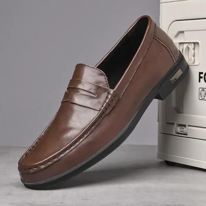 Chaussures décontractées en cuir véritable pour hommes, mocassins confortables à semelle souple, cha
