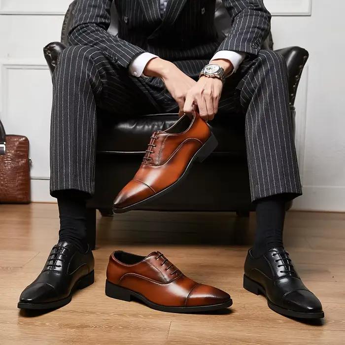Chaussures d'affaires en cuir de vachette pour hommes, chaussures provoqué d'affaires, semelle en ca