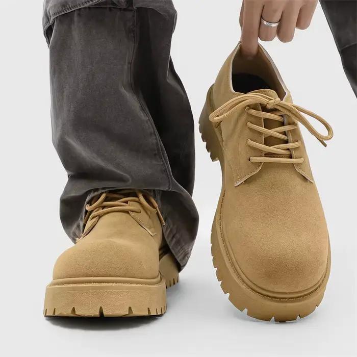 2025 nouveaux hommes gros Derby bottes de travail rétro à lacets chaussures en daim semelle épaisse 