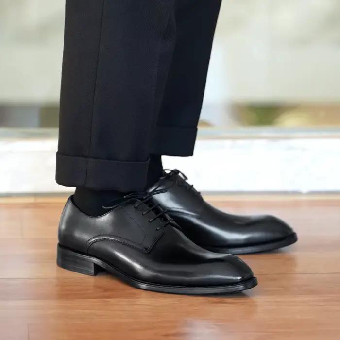 Chaussures décontractées d'affaires pour hommes, Grain de bois en détresse, bout carré, Derby en cui