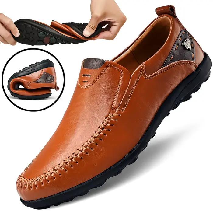 Mocassins vintage faits main pour hommes, nouvelle collection 2026, chaussures en cuir basses à enfi