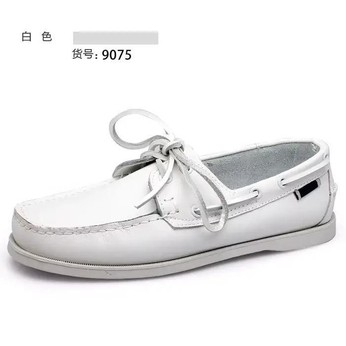Chaussures bateau pour hommes faites à la main Double couche peau de vache fond mince conduite décon