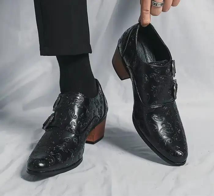 Chaussures de mariage pour hommes, coupe cintrée, pointues, à talons hauts, en cuir respirant, class
