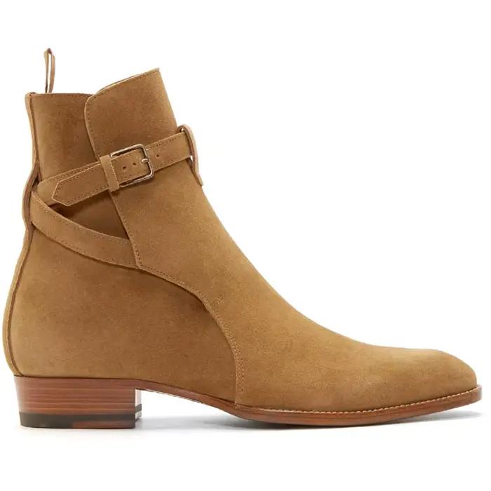 Nouveau noir marron britannique véritable vache daim ceinture boucle bottines homme talon carré bott
