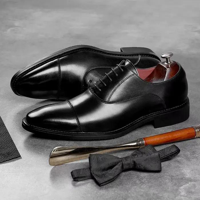 Chaussures d'affaires en cuir de vachette pour hommes, chaussures provoqué d'affaires, semelle en ca