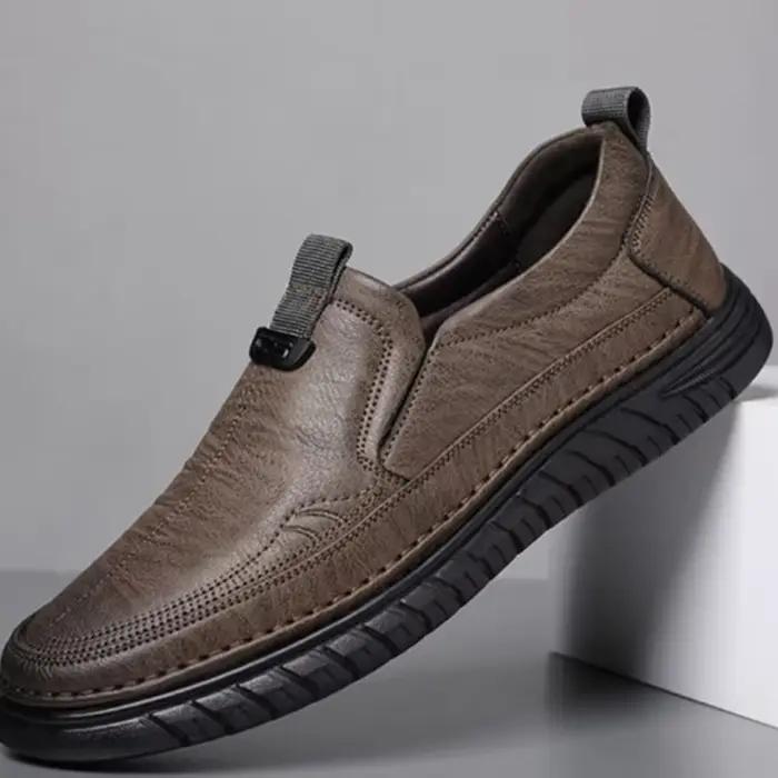 Chaussures de loisirs pour hommes en cuir marron, tendance automne, faites à la main, respirantes, p