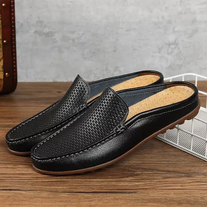 Mocassins en cuir véritable pour hommes, chaussures italiennes, mocassins noirs souples, extérieur, 