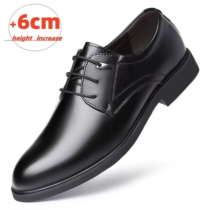 Chaussures habillées rehaussantes pour hommes grandes tailles 36-50, en cuir, style Oxford, à lacets