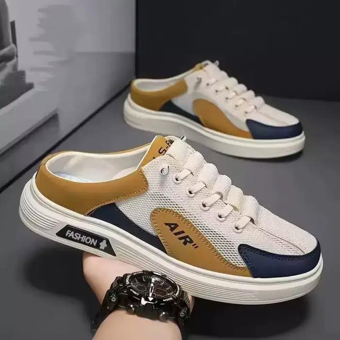 Chaussures décontractées pour hommes en maille, style demi-chausson, à enfiler, respirantes, type pê