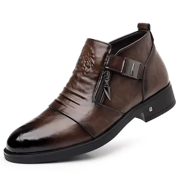 Bottines Chelsea assorties avec tout pour hommes, chaussures d'affaires en cuir souple avec fermetur