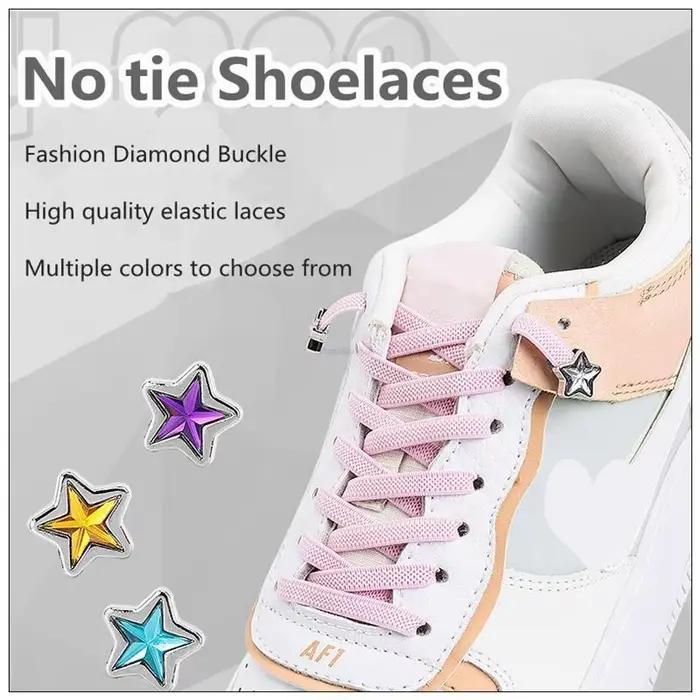 Nouveau diamant sans cravate lacets coloré étoile strass lacets de chaussures sans attaches lacets é