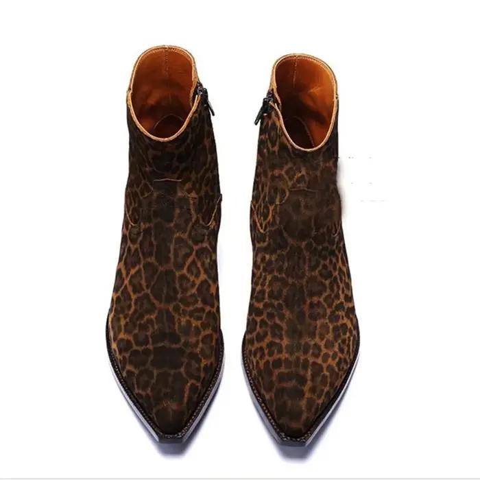 Bottes Chelsea pour hommes en nubuck et daim, à bout pointu et talon carré, couleur unie, en cuir vé