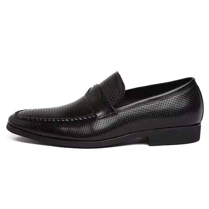 Chaussures simples pour hommes, couvre le pied, chaussures en cuir respirantes et perforées pour hommes, vêtements de travail, fabrication en cuir, style