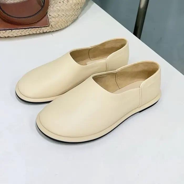 Chaussures plates confortables en cuir souple pour femmes, mocassins paresseux à bout rond, bouche peu profonde, simples, décontractées, printemps automne