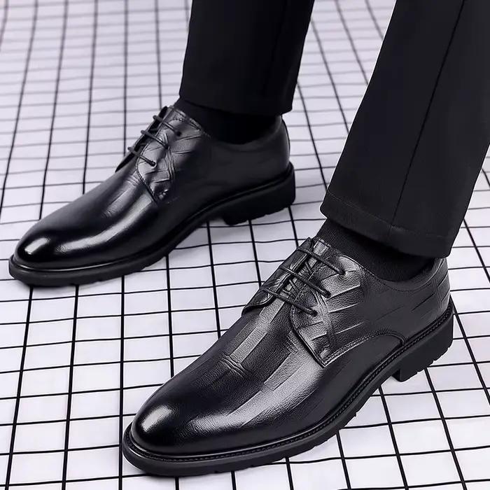 Chaussures habillées en cuir pour hommes, chaussures Oxford de luxe à lacets pour hommes, chaussures de créateur à bout pointu pour fêtes, mariages, bureau et occasions formelles