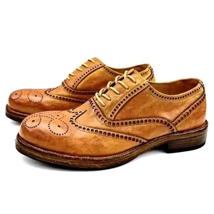 Chaussures pour hommes faites à la main à semelles épaisses en cuir véritable peau de cheval décontracté richelieu