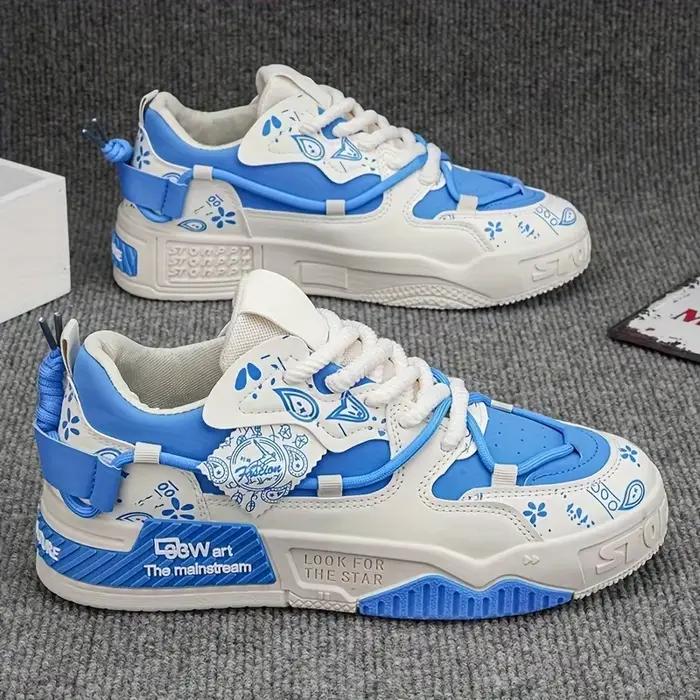 1 paire de baskets décontractées pour hommes, élégantes et confortables, adaptées à toutes les saisons, design géométrique, idéales pour la marche en plein air.