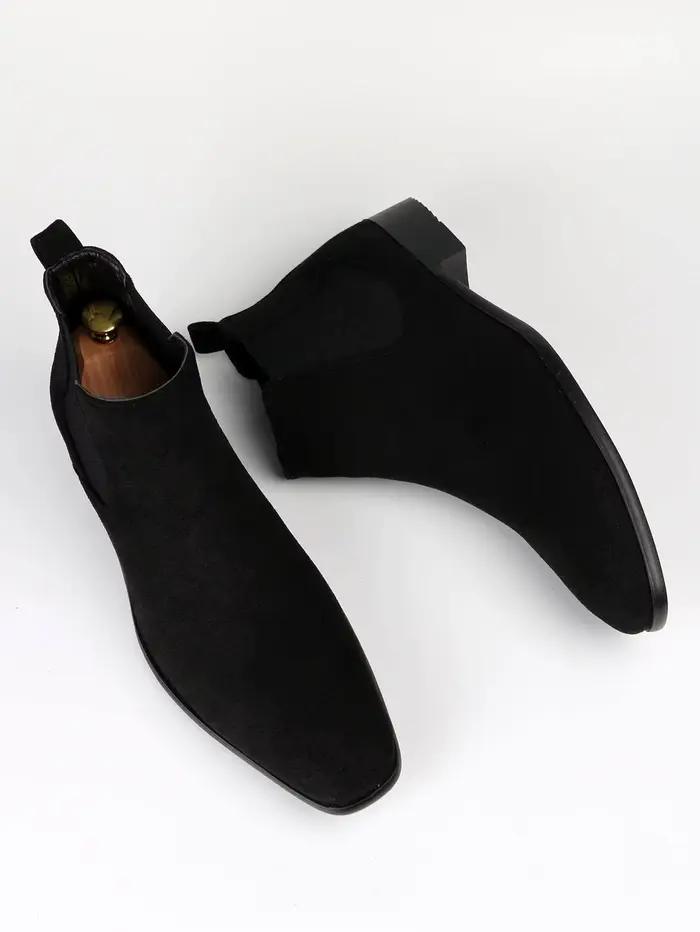 Bottes classiques à double élasticité pour hommes, pointu, faible talon, fausse fourrure, printemps automne, fait main, faux daim, PVC, occassions professionnelles et détente