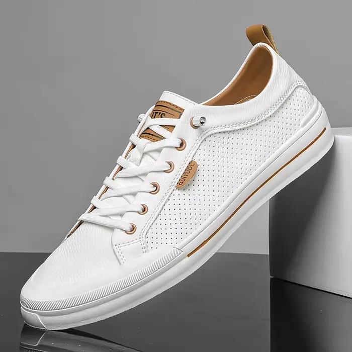 Baskets blanches minimalistes pour hommes, semelle intérieure de Ventilation avec coutures sécurisées et motif antidérapant pour la mode urbaine, 2025