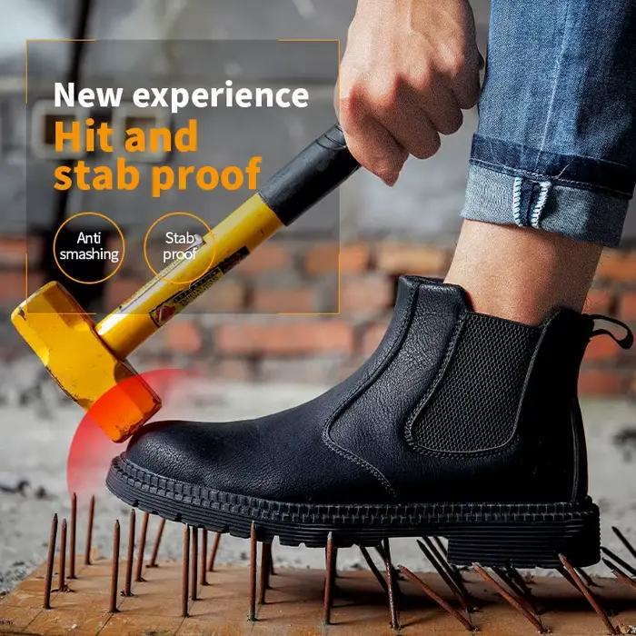 Chaussures de travail de sécurité imperméables pour hommes, bottes en cuir à tête en acier, chaussures de travail de Construction indestructibles marron