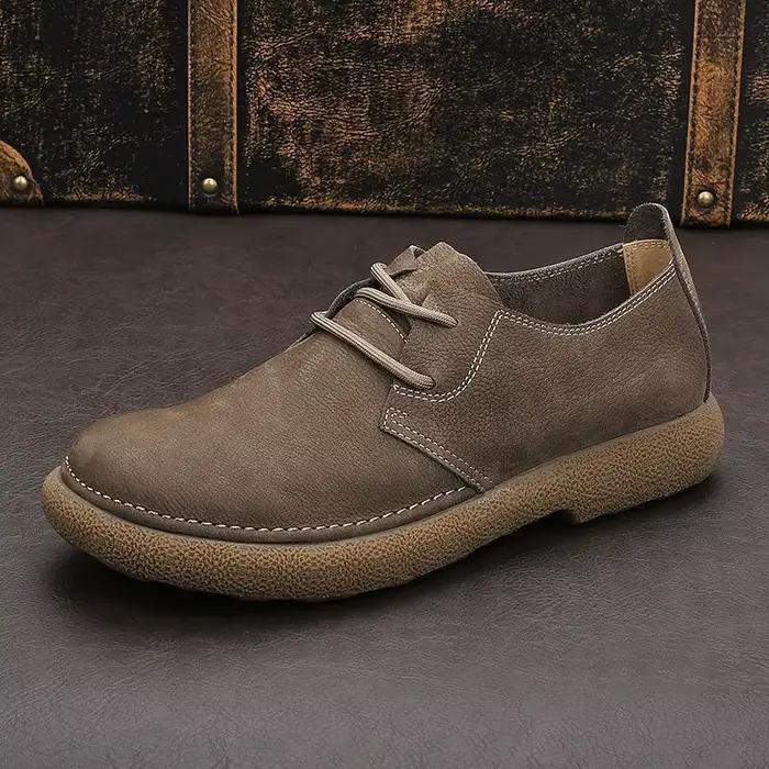 Chaussures décontractées vintage en daim pour hommes - Mocassins à enfiler avec semelle en caoutchouc souple