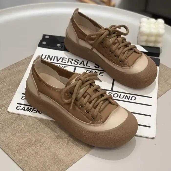 Chaussures en toile polyvalentes à semelles épaisses en cuir souple, nouveau style d'automne, semelles souples confortables, chaussures de sport décontractées