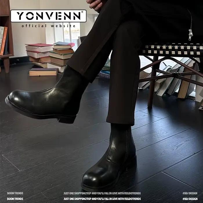 Chelsea bottes en cuir hommes semelle intermédiaire minimaliste style britannique texture haut de gamme noir véritable