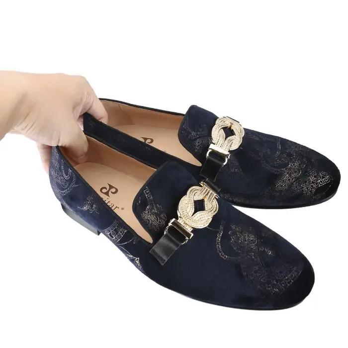 Piergitar-Mocassin en velours imprimé cachemire pour homme